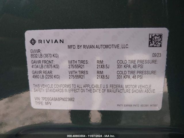 2023 RIVIAN R1S 7PDSGABA8PN023662 Photo 8