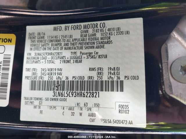3LN6L5C93HR622821 Lincoln MKZ SELECT