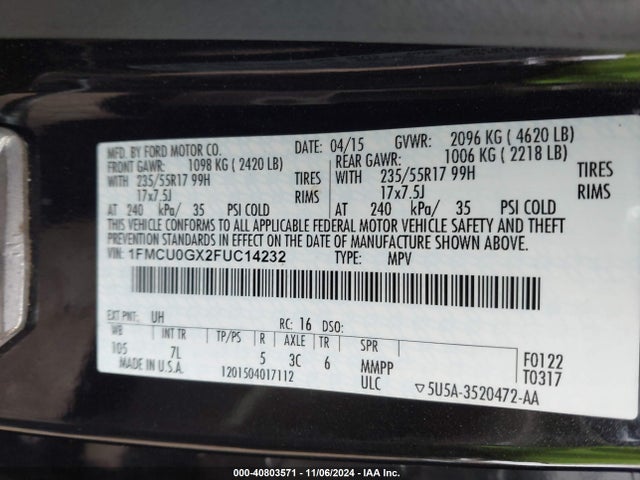 Ford ESCAPE SE 2015 1FMCU0GX2FUC14232 Image 9