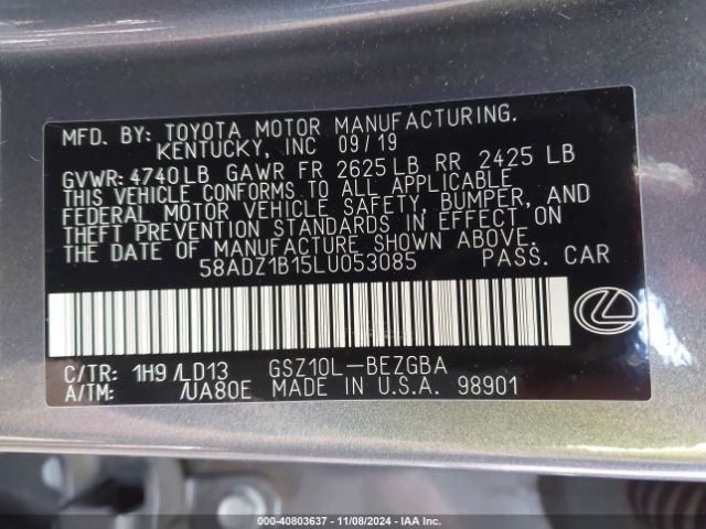 58ADZ1B15LU053085 Lexus ES 350