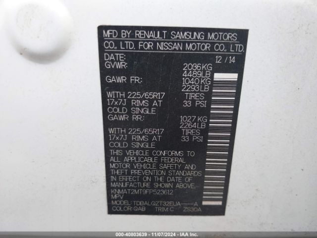 KNMAT2MT9FP523612 Nissan ROGUE SV