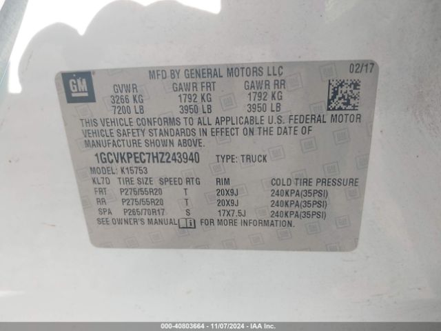 1GCVKPEC7HZ243940 Chevrolet Silverado 1500 Custom