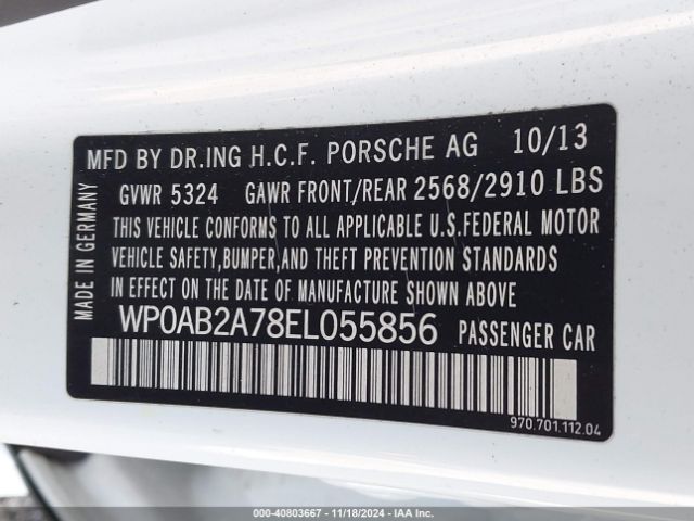 WP0AB2A78EL055856 Porsche PANAMERA S