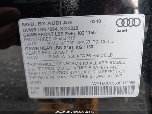 WA1ECCFS5JR032053 Audi Q3 2.0t Premium/2.0t Sport Premium