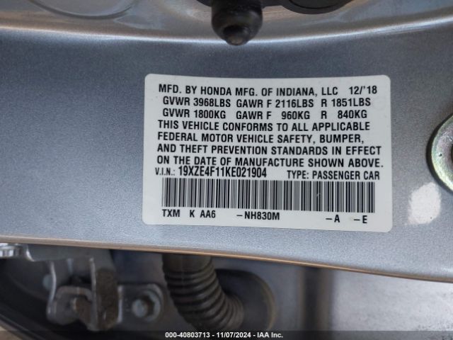 19XZE4F11KE021904 Honda Insight Lx