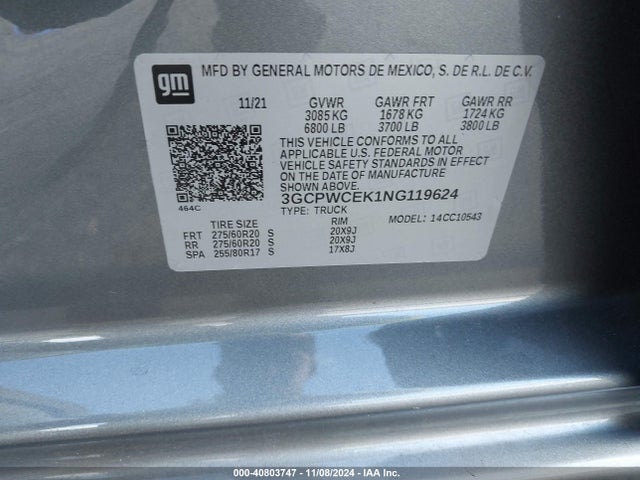 Chevrolet SILVERADO 1500 LTD 2022 3GCPWCEK1NG119624 Image 9