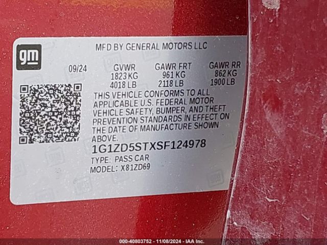 1G1ZD5STXSF124978 Chevrolet Malibu Fwd 1lt
