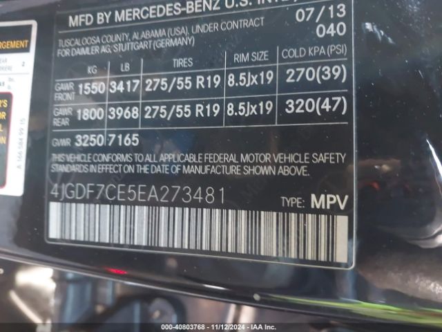 4JGDF7CE5EA273481 Mercedes-Benz Gl 450 4matic