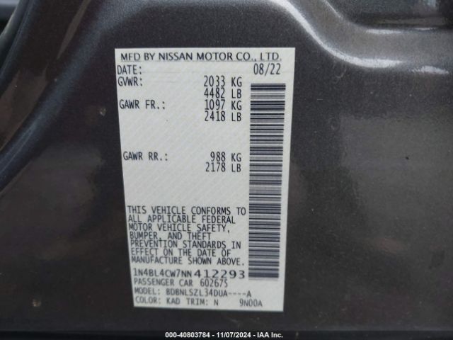 1N4BL4CW7NN412293 Nissan Altima Sr Intelligent Awd