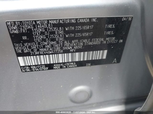 2T3RFREV4GW477258 Toyota Rav4 Xle