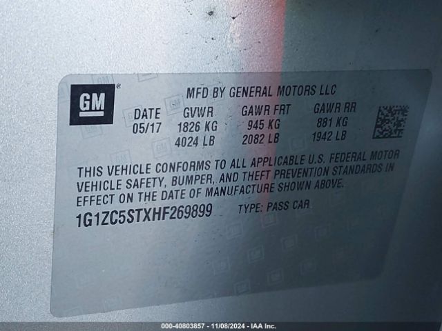 1G1ZC5STXHF269899 Chevrolet Malibu 1fl
