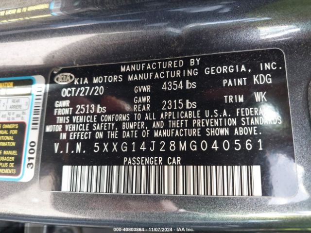 5XXG14J28MG040561 KIA K5 LXS