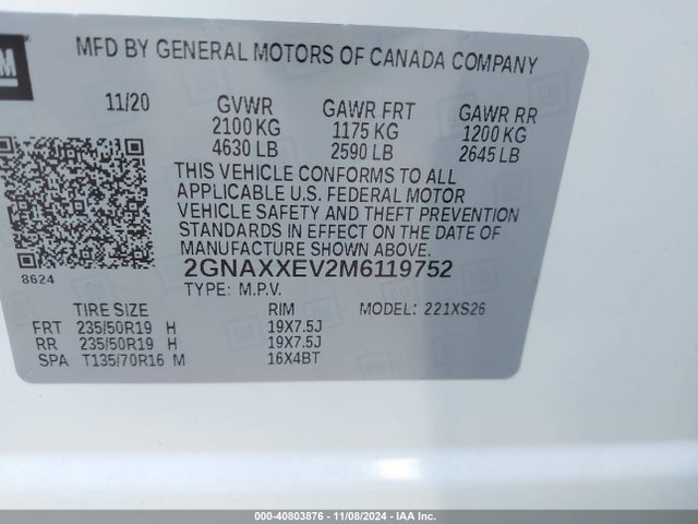 Chevrolet Equinox Awd Premier 2021 2GNAXXEV2M6119752 Image 9