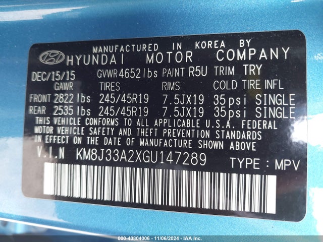 Hyundai Tucson Limited 2016 KM8J33A2XGU147289 Image 9