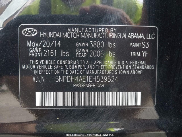 Hyundai ELANTRA SE 2014 5NPDH4AE1EH539524 Image 9