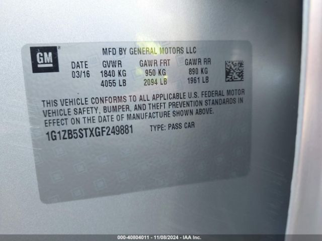 1G1ZB5STXGF249881 Chevrolet MALIBU LS