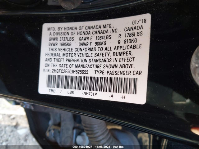 Honda Civic Lx 2018 2HGFC2F50JH525655 Image 9