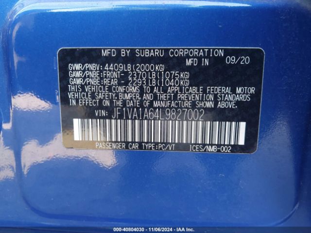 JF1VA1A64L9827002 Subaru WRX