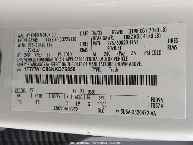 Ford F-150 Xlt 2022 1FTFW1C86NKD76858 Image 9