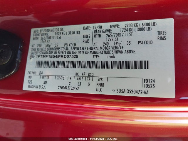 Ford F-150 Xlt 2021 1FTMF1E54MKD07529 Image 9