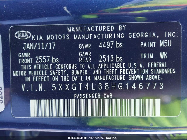 KIA Optima Lx 2017 5XXGT4L38HG146773 Image 9