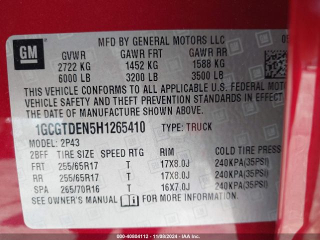 1GCGTDEN5H1265410 Chevrolet Colorado Z71