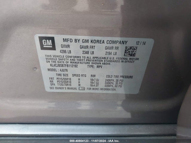 Buick Encore Convenience 2015 KL4CJBSB7FB112192 Image 9