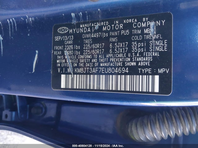 Hyundai TUCSON GLS 2014 KM8JT3AF7EU804694 Image 9