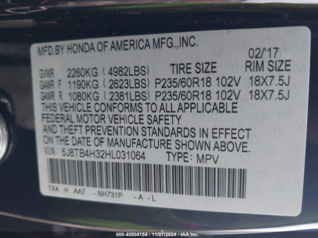 5J8TB4H32HL031064 Acura Rdx Acurawatch Plus Package