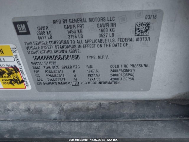 GMC Acadia Slt-1 2016 1GKKRRKD8GJ301966 Image 9