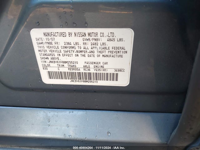 40804264 :رقم المزاد ، JNKBV61F88M255210 vin ، 2008 Infiniti G35x مزاد بيع