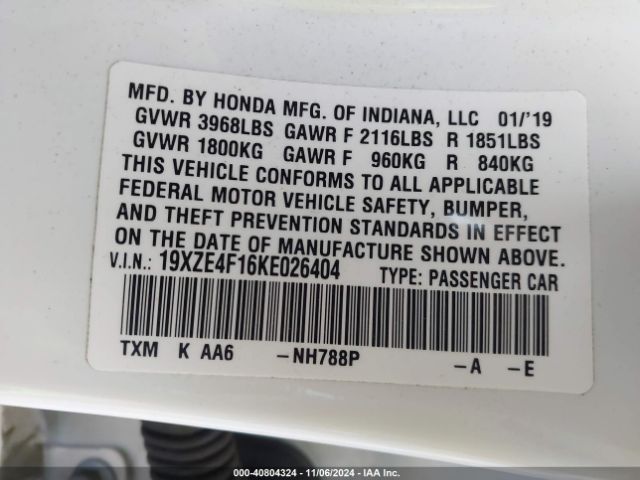 19XZE4F16KE026404 Honda Insight Lx