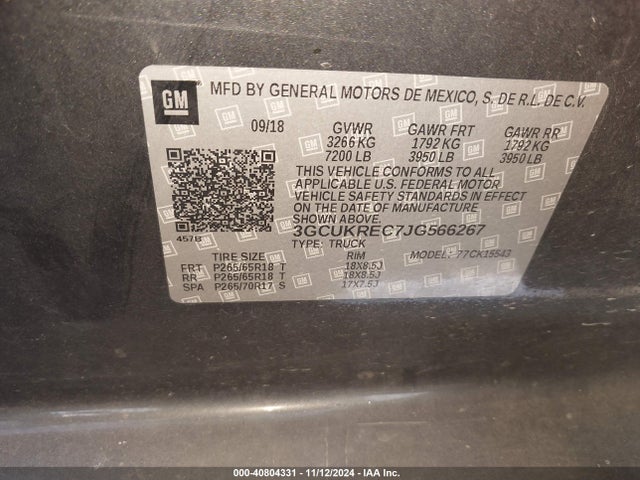 Chevrolet Silverado 1500 2lt 2018 3GCUKREC7JG566267 Image 9