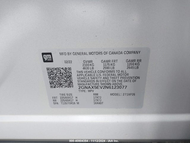 Chevrolet Equinox Awd 1fl 2022 2GNAX5EV2N6123077 Image 9