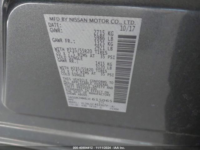 5N1DR2MM6JC615065 Nissan Pathfinder Sl