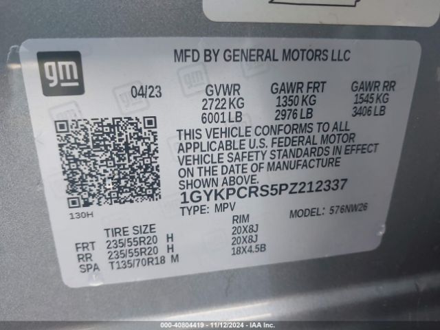 1GYKPCRS5PZ212337 Cadillac Xt6 Premium Luxury