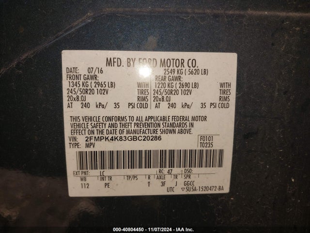 Ford Edge Titanium 2016 2FMPK4K83GBC20286 Image 9