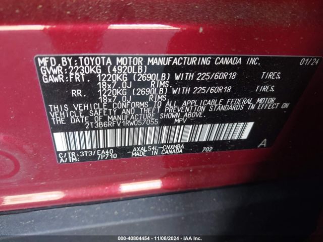 2T3B6RFV1RW057055 Toyota Rav4 Hybrid Xle Premium