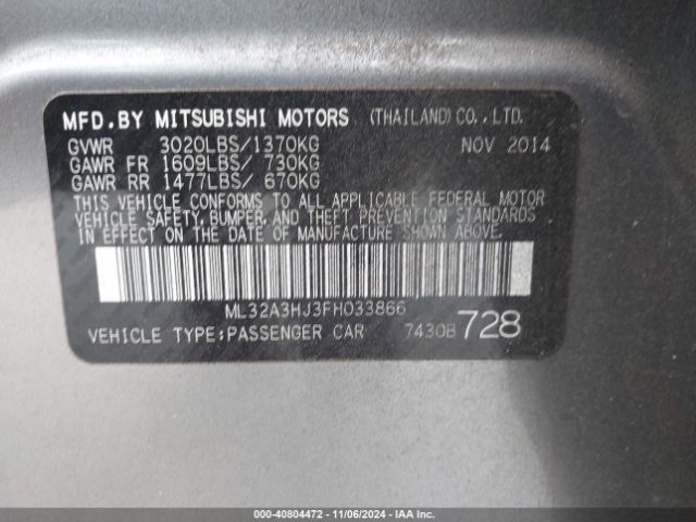 ML32A3HJ3FH033866 Mitsubishi MIRAGE DE