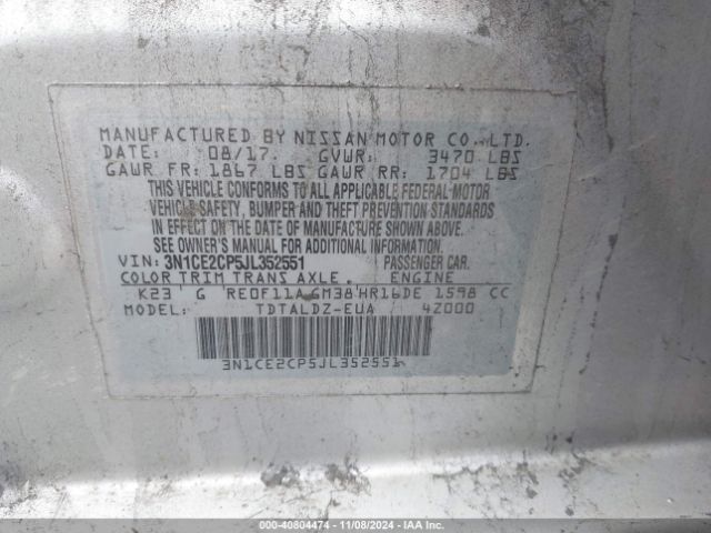3N1CE2CP5JL352551 Nissan Versa Note Sv