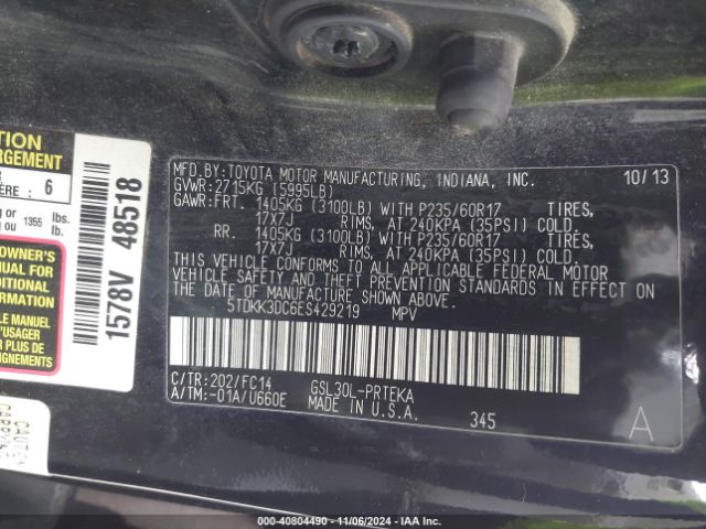 5TDKK3DC6ES429219 Toyota Sienna Le V6 8 Passenger
