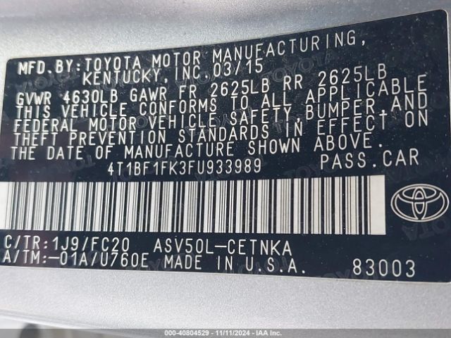 4T1BF1FK3FU933989 Toyota CAMRY LE