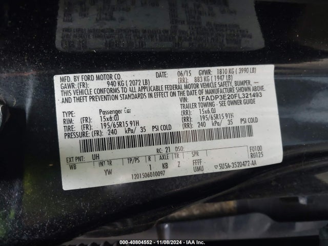 Ford FOCUS S 2015 1FADP3E20FL321493 Image 9