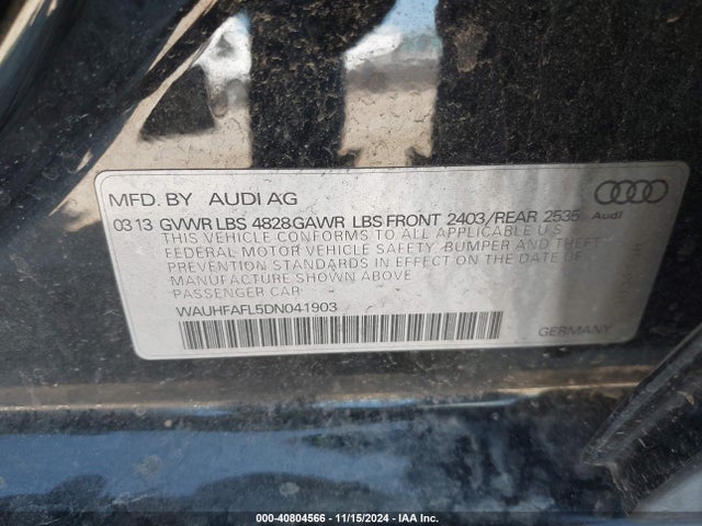 2013 AUDI A4 WAUHFAFL5DN041903 Photo 8