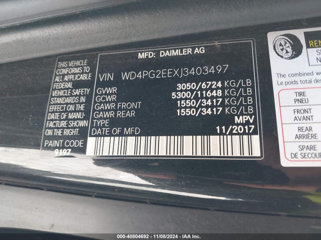 Mercedes-Benz Metris 2018 WD4PG2EEXJ3403497 Image 9