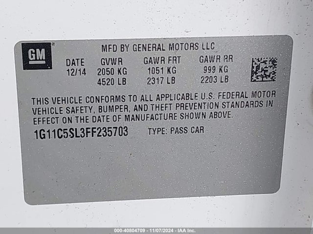 Chevrolet MALIBU 1LT 2015 1G11C5SL3FF235703 Image 9