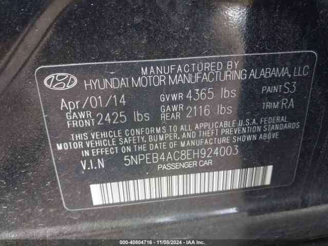 5NPEB4AC8EH924003 Hyundai SONATA GLS
