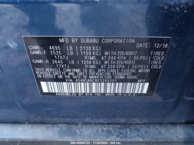 4S4BSABC6K3280391 Subaru Outback 2.5i