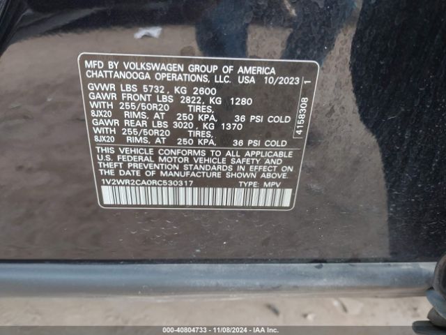 1V2WR2CA0RC530317 Volkswagen Atlas 2.0t Se W/technology