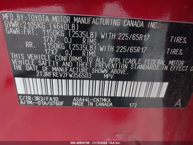 Toyota Rav4 Xle 2015 2T3RFREV2FW356503 Image 9